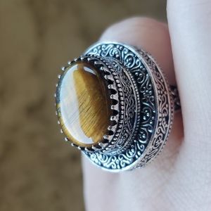 New Tiger Eye Antique Design 925 Silver Statement Ring.
